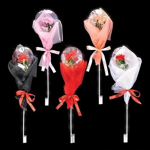 Miniatura 3 de Varita de rosa con globo iluminado de San Valentín papel de seda atado con un lazo varita de 12 pulgadas individual rojo