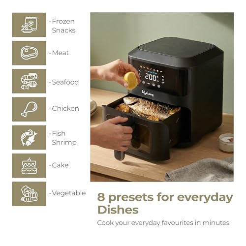 Image of Lifelong 4.2L Air Fryer for Healthy Cooking | 1350W | 7 Presets with Defrost | Low Oil Cooking with 360 Rapid Air Technology | LED Touch Panel with Countdown Marking | Easy Clean Kitchen Appliance