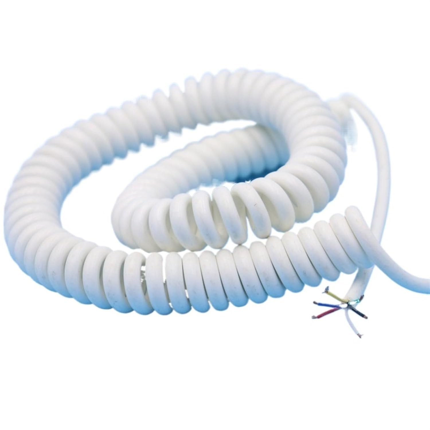 Federspiralkabel, 6-adrig, 24 AWG, Spiral-Teleskopdraht, 0,2 mm², weiß, dehnbar, 3 m, 9, 14, 15, Federkabel (5 m dehnbar)