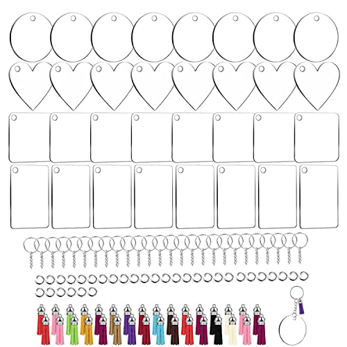 128 Llaveros de Acrílico, Espacios en Blanco Transparentes con Agujeros, Llaveros y Anillos de Salto