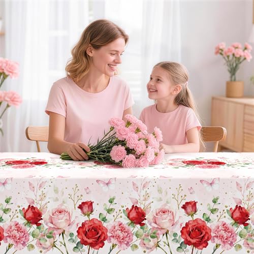 Image of Childom 3 Pack Mothers Day Decorations,Mothers Day Tablecloth,54 inch x 108 inch Disposable Plastic Table Cloth for Rectangle,Pink Table Cover for Mom Birthday,Party Supplies,Home,Dinner,Indoor,Outside