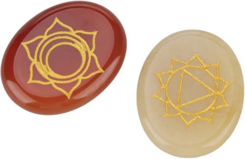 Miniatura 8 de Hilitand Juego de 7 piedras de chakras grabadas espirituales para meditación curativa espiritual, piedras de palma de reiki, cristal de chakra,