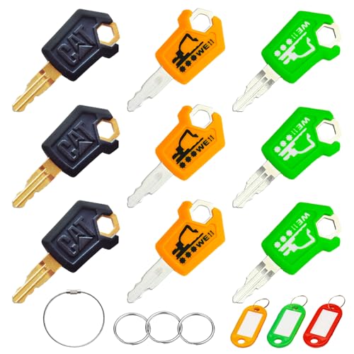 New Cat 5P8500 Equipment Key Set 3 Colors Caterpillar Loaders Excavators Ignition Keys with 3 Extra Color Key Tags & Keyrings