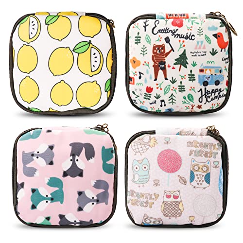 Bolsa de Almacenamiento para Servilletas Sanitarias,Bolsa Compresas Mujer,4pieza Porta Compresas y Tampones Bolsa 12*12cm Reutilizable Bolsa para Compresas Niñas para Mujeres (zorro) Cover
