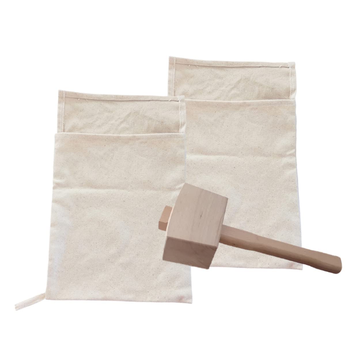 FUNOMOCYA 3pcs Canvas Crushed Ice Bags Kit Reusable Ice Cube Bags for Freezer Tools Mallet Restaurant Supply for Bars