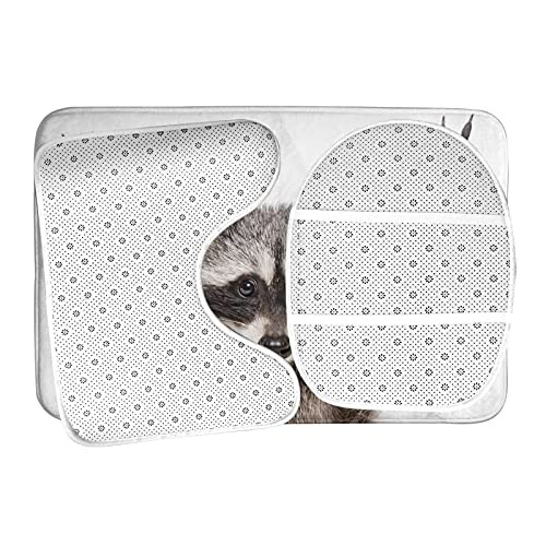 SHEYZYLTD Badematte + Konturmatte + Toilettendeckelbezug Süßer Waschbär 3 Stück Badematte Set, mit rutschfester Klebeunterseite – Bild 7