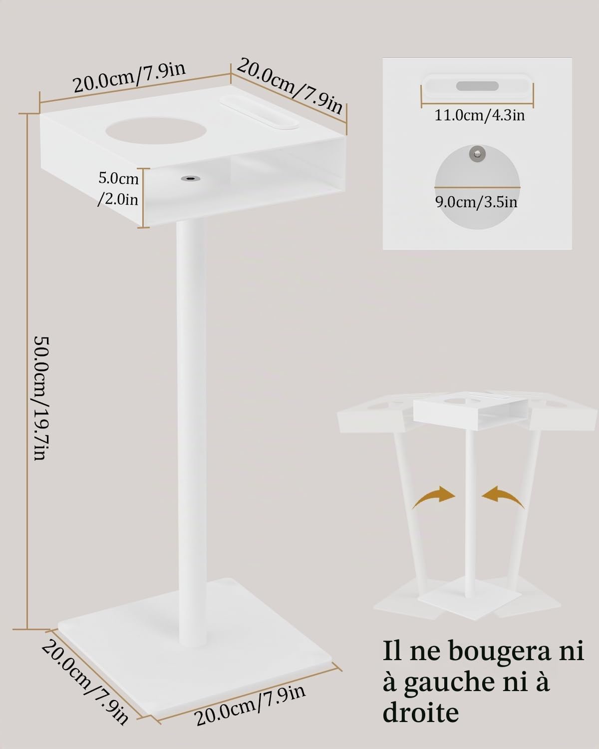 Yawinhe Lot de 1 Table d’appoint Métal,Carré Petite Table de Bout,Blanc | Table Basse Compacte pour Petits Espaces,Bout de canapé avec Fente, pour Téléphone Portable en Porte-coupe
