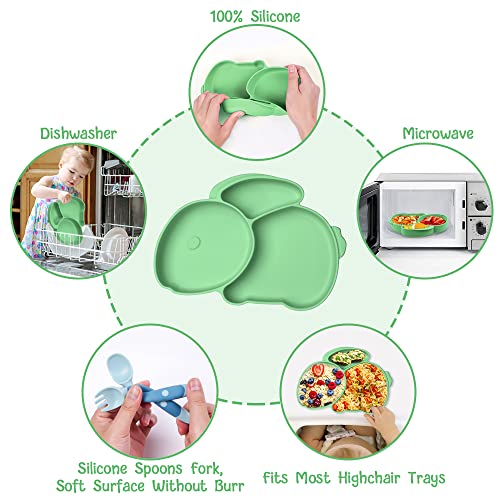 Vicloon Silicone Baby Suction Plates for Toddler Kids Self Feeding Non Slip Weaning Plate for High Chairs and Tables (Green) - Image 4