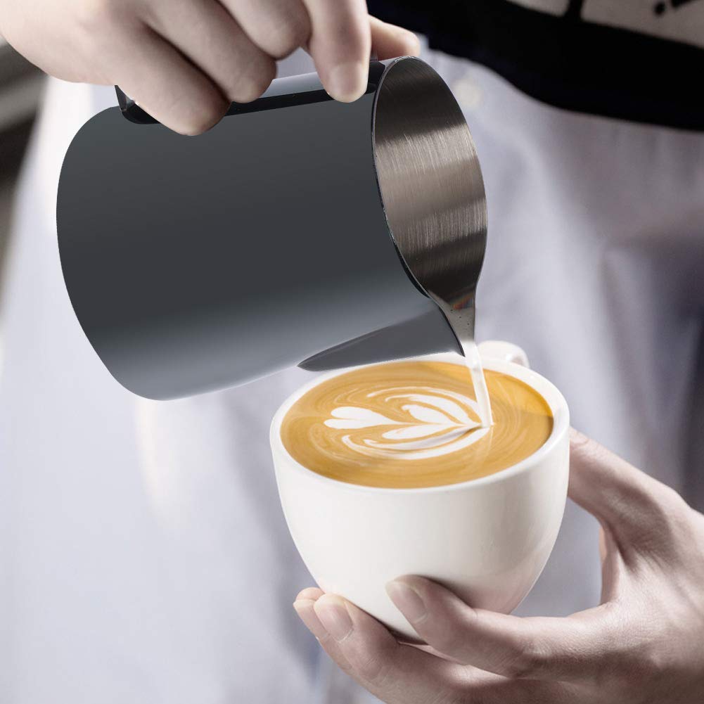 350ml Milk Jug, Stainless Steel Milk Frothing Pitcher Milk Cup for Making Latte Art(Black)