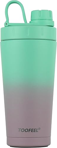 TOOFEEL Botellas cocteleras para mezclas de proteínas, tazas agitadoras de acero inoxidable de 20 onzas con 2 bolas agitadoras, mantiene el