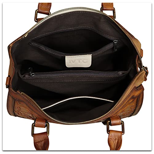 Image of Genuine Leather Satchel for Women Embossed Leather Top Handle Bags Handmade Purse Vintage Crossbody Handbags Hobo Bag