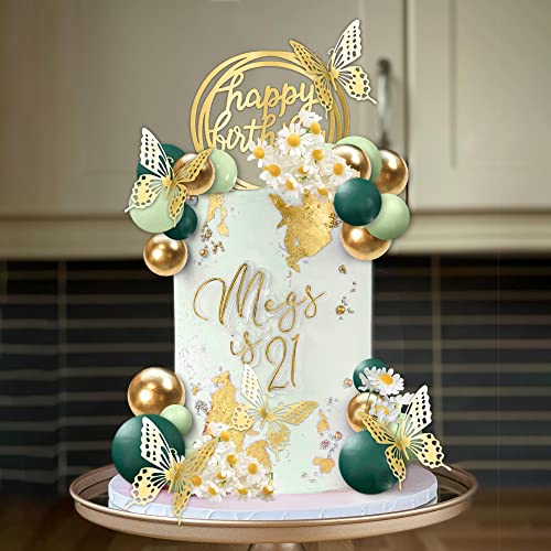 41 Pcs Green Balls Cake Topper Butterfly Cake Decorations Happy Birthday Cake Topper For Wedding Baby Shower Birthday Daisy Flower Themed Party Supplies (Green) #TOP17