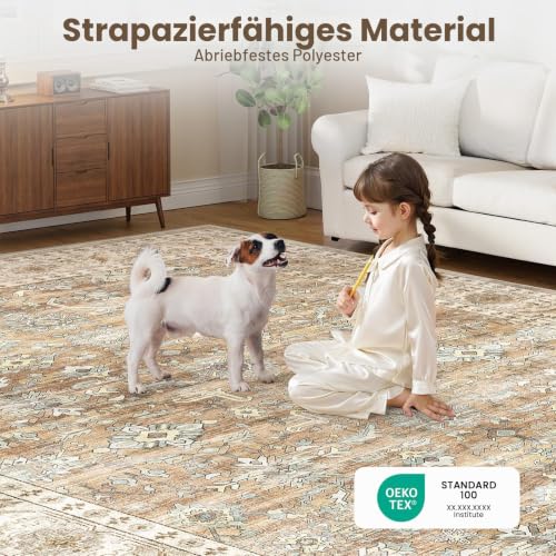 HOMFINE Teppich Wohnzimmer 120x170cm Vintage Waschbar Beige Braun – Ansicht 5