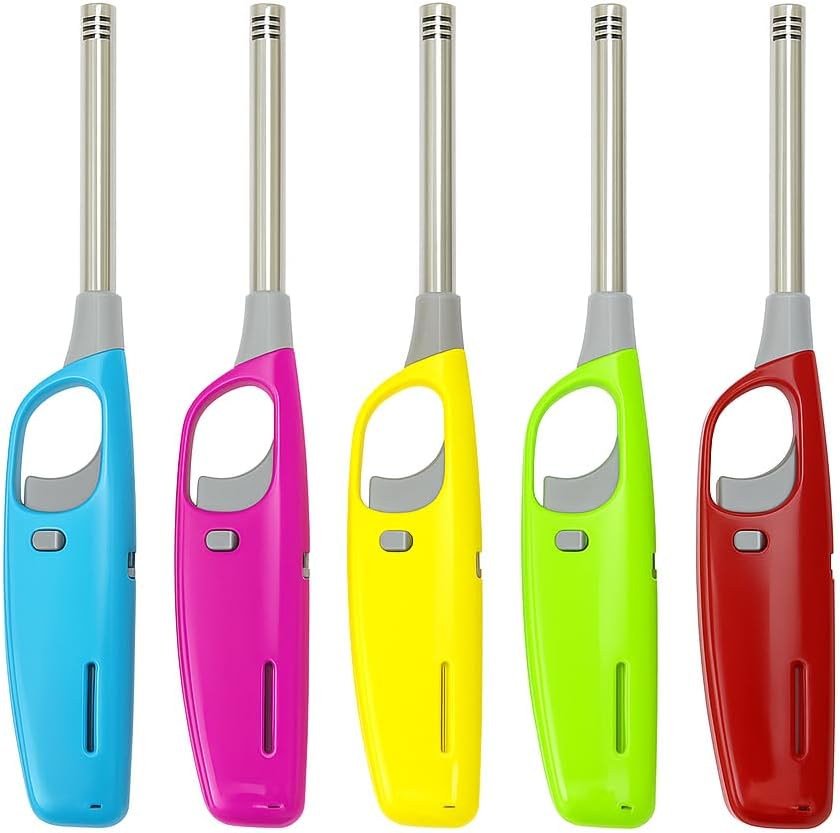 SUWORS Uzun Gazlı Çakmak – Renkli, Güvenlik Kilitli, Ayarlanabilir Alevli, Yeniden Doldurulabilir, Mum, Ocak, Şömine, Mangal İçin