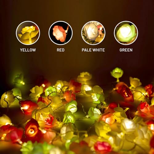 Image of Desidiya Rose Flower LED Curtain String Diwali Lights for Decoration For Home, Bedroom | Fairy Lights for Diwali, Christmas, Birthday, Wedding & Party | Home Decor Plastic Flower Design Curtain Light
