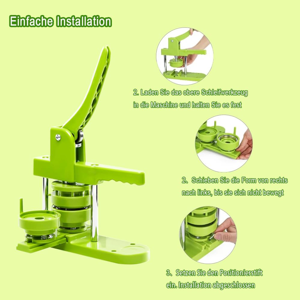 Buttonmaker Knopfmachermaschine, 58 mm Pinmaker,100-teilige Buttonteile, Pin Button Maschine, Stanzset mit Bogengriff, für DIY-Geschenke für Kinder (Grün)