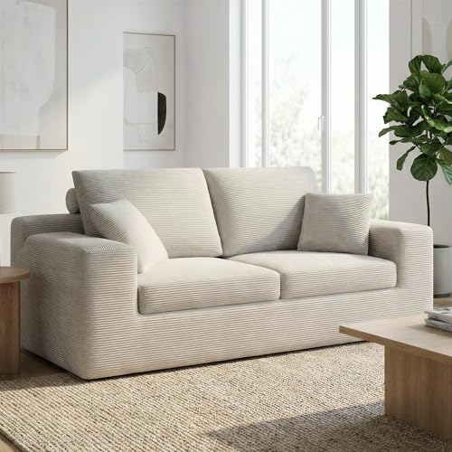 Image of LIKIMIO NovaBlock 78 inch Loveseat Sofa in a Box, Modern Deep Seat Cloud Boneless Couch, No Assembly Required, Upholstered Corduroy Sofa for Living Room, Apartment & Home Office, Greige