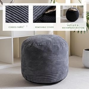 HIGOGOGO Round Stuffed Pouf Ottoman, Corduroy Poufs with Foam Chunk Filling, Furry and Fluffy Pouf Foot Stool Storage Ottoman, 20 X 15 Floor Poufs Foot Rest for Living Room, Dark Grey HIGOGOGO Round Stuffed Pouf Ottoman Corduroy Poufs with Foam Chunk Filling Furry and Fluffy Pouf Foot Stool Storage Ottoman 20 X 15 Floor Poufs Foot Rest for Living Room Dark Grey