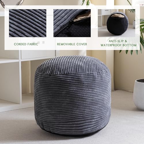 HIGOGOGO-Round-Stuffed-Pouf-Ottoman-Corduroy-Poufs-with-Foam-Chunk-Filling-Furry-and-Fluffy-Pouf-Foot-Stool-Storage-Ottoman-20-X-15-Floor-Poufs-Foot-Rest-for-Living-Room-Dark-Grey HIGOGOGO Round Stuffed Pouf Ottoman Corduroy Poufs with Foam Chunk Filling Furry and Fluffy Pouf Foot Stool Storage Ottoman 20 X 15 Floor Poufs Foot Rest for Living Room Dark Grey