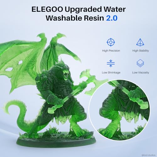 Image of ELEGOO Upgraded Water Washable Resin 2.0, Clear Green 2000G | 3D Printer Resin Low Viscosity and High Precision, 405nm Rapid UV-Curing Photopolymer Resin, 3D Resin for LCD /DLP 3D Printing