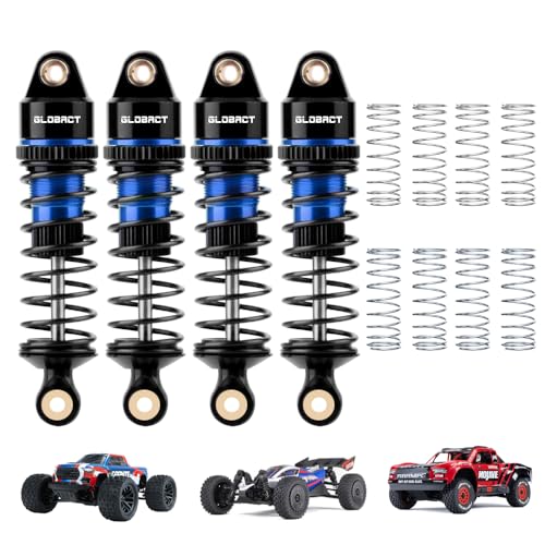 GLOBACT Aluminum Adjustable Shock Damper Oil Shock for ARRMA 1/18 Granite GROM 1/14 Typhon GROM 1/16 Mojave GROM RC Truck Upgrade Parts Replace ARA330806 (Black Blue)