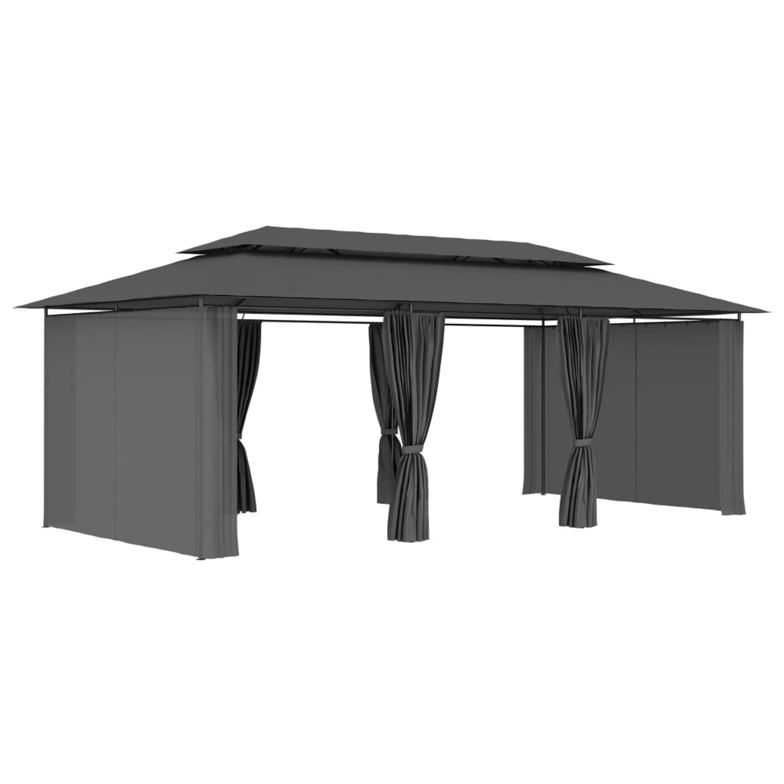 Homgoday Altana zewnętrzna, altana z zasłonami 600 x 298 x 270 cm Antracyt, zewnętrzna altana do ogrodu balkonowego tarasu, składana altana ogrodowa,