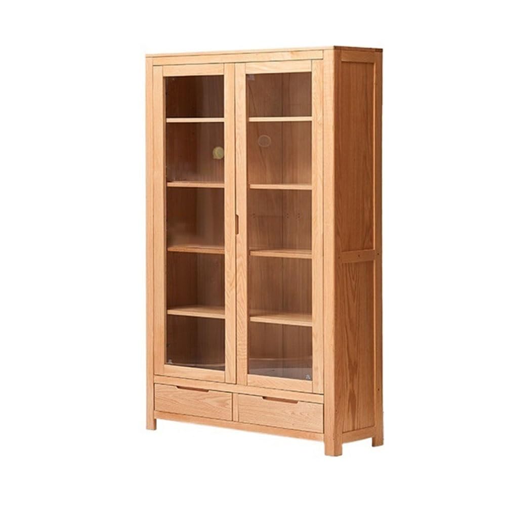 Lizhuzhuzs28 Bookcase Shelf Wooden Floor-Standing Bookcase Glass Doors Drawers Study Bookshelf Storage Cabinet Adjustable Shelves Bookshelf Display(Large)