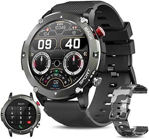 Military Smart Watch Men(Answer/Make Calls), 2023 Newest Bluetooth Smartwatch Compatible Android iPhone, Tough Rugged Outdoor Tactical Fitness Tracker with AI Voice/SpO2/Heart Rate/Sleep, Black
