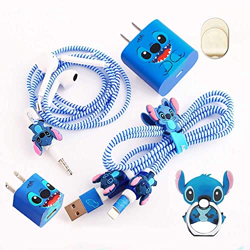 ZOEAST(TM) DIY Protectors Phone Ring Blue ET Cable 5W 18W USB Charger Data Line Earphone Wire Saver Protector Compatible with iPhone 5S 6 6S 7 8 Plus X 11 12 13 Max IPad (Basic Styles, Stitch)