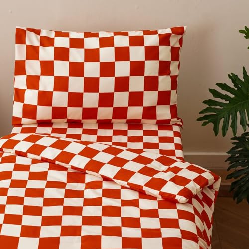 Image of CLOTHKNOW 4Pieces Orange Beige Plaid Toddler Bedding Sets for Boys Girls | Kids Comforter Set, Soft, All Season, Lightweight