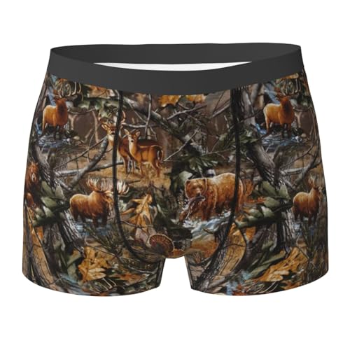 Einzigartige Herren-Boxershorts, Motiv: Jagd, Hirsch, Bär, Elch, bedruckt, atmungsaktiv, Stretch, Unterwäsche für Komfort, Schwarz, X-Large