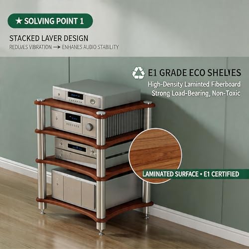 Support multimédia AV étagère bois meuble hifi pour composant stéréo - 4