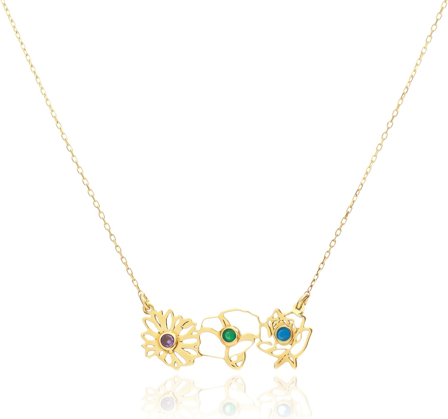 Dainty Birthflower Pendant with Birthstone – Personalized Floral Bouquet Necklace, Custom Family Flower Necklace for Women in Sterling Silver