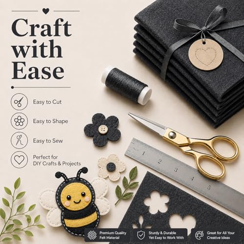 Image of Charcoal Gray Large Felt Fabric 36 inch x 36 inch (1 Square Yard), 1mm Stiff Felt Sheet, Nonwoven Fabric for Crafts, DIY Projects, Art, Sewing, Lining & Decorations