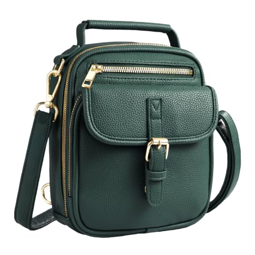 crawing Vegan Leather Crossbody Bag for Women with 2 Straps, Messenger Bag with Wallet, Anti Theft Shoulder Bag (Deep Green)