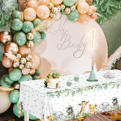 Image of TREWAVE 3 Pcs Jungle Safari Animal Tablecloths Wild Animals Plastic Table Cover Wild Creatures Printed Tablecloth for Boy Girl Baby Shower Birthday Table Decoration Supplies, 54 inch x 108 inch