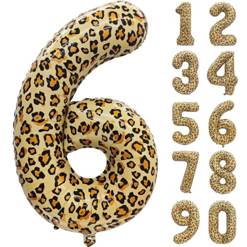 40in Cheetah Print Number 6 Balloon Large Leopard Print Balloon