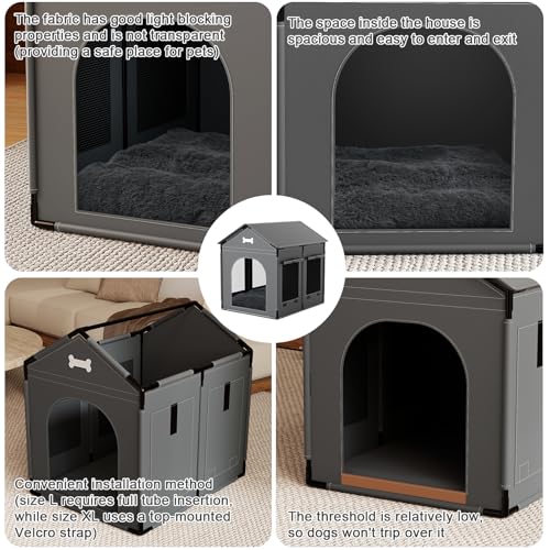 Hundehütte für den Innenbereich, Größe XL, weich mit Rahmen, wasserdichtes Haustierhaus für mittelgroße und große Hunde, warme Hundehöhle, Schlafnest mit weichem Kissen, 86 x 68 x 86 cm, Dunkelgrau