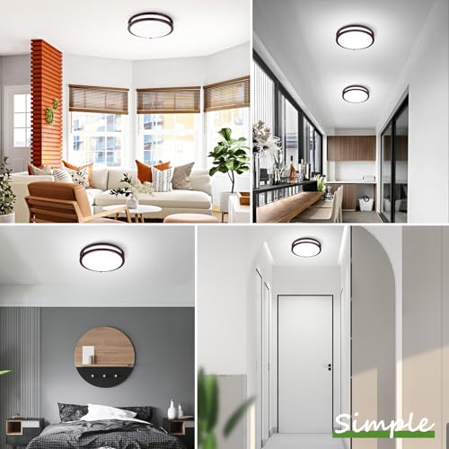 Image of 2-Pack 36W Dimmable LED Ceiling Lights, 12inch Oil Rubber Bronze Flush Mount Light Fixtures 3600LM 2700K /3000K /4000K /5000K /6500K Adjustable Ceiling Lights, Modern Lighting for Kitchen Hallway Bathroom