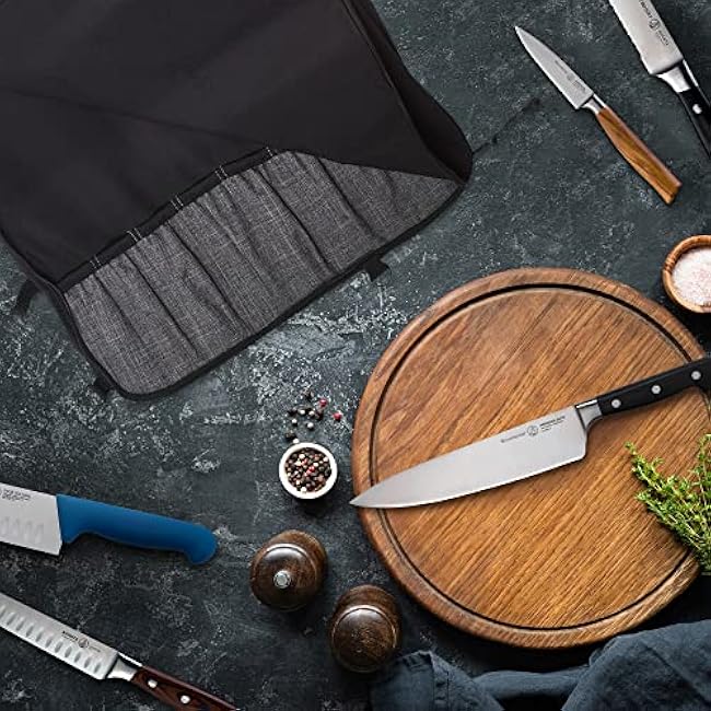 Messermeister Preservation 8-Pocket Knife Luggage, Black - 8 Elasticized, Reinforced Pockets for Culinary Tools - Holds Up to 18¡± Knife - Made From 100% Recycled Water Bottles