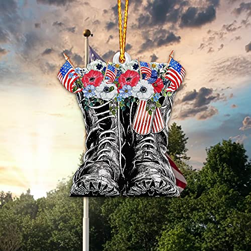 Wodoro Veteran Boots Floral 2D Flat Wood Ornament (Not 3D), American Soldiers Veterans Day Christmas, Christmas Tree Ornament, Gift For Veterans, Us Army Military Memorial Day, Usa Patriotic Ornament #TOP6