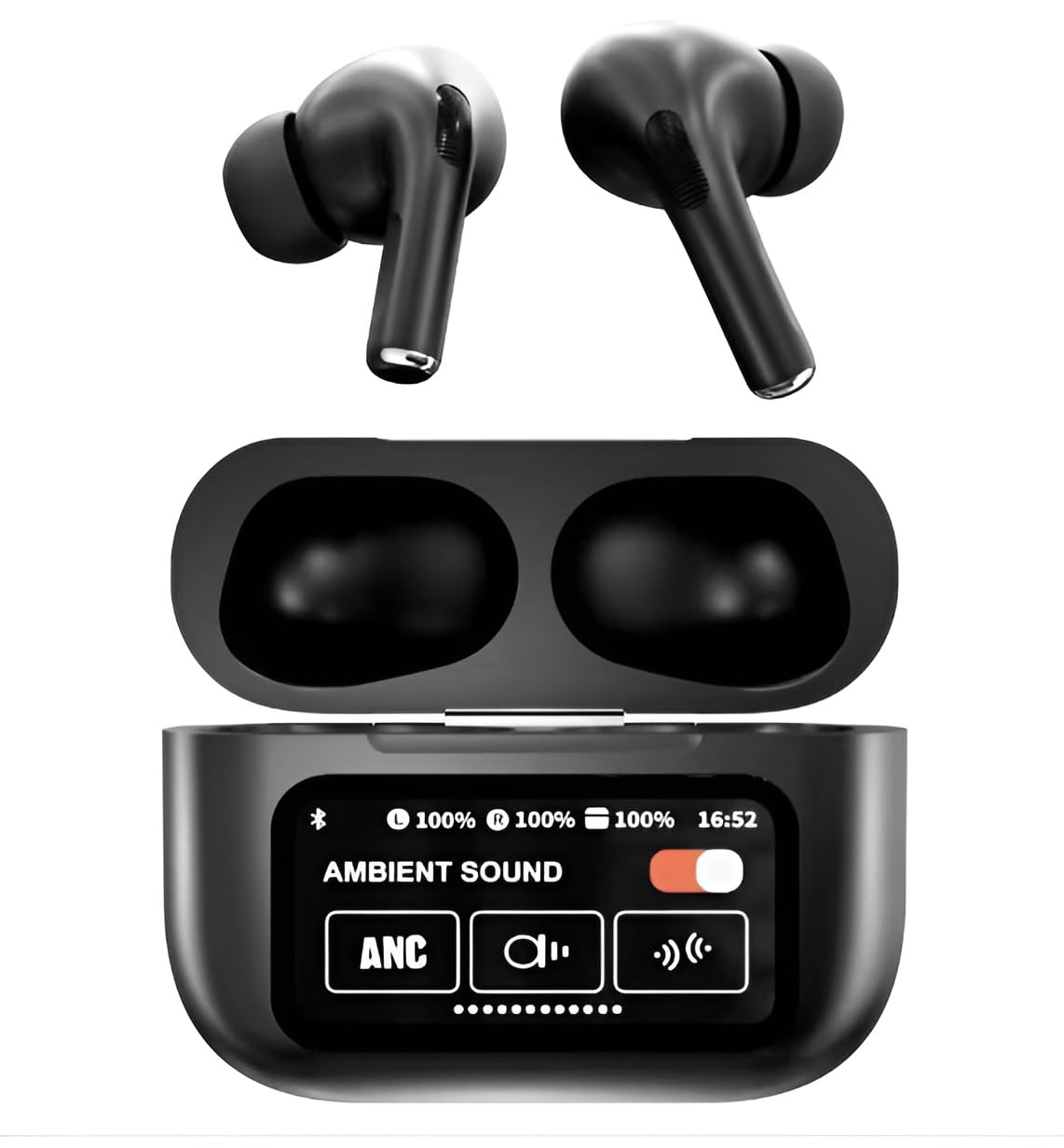 A9Pro True Wireless Noise Cancelation Earbud with Touch Display, BT 5.3 + ANC Bluetooth Earbuds, Auto Play/Pause,HD Calling with 6-Mic, 32 Hours Playtime with Fast Charging (Black)-image-49
