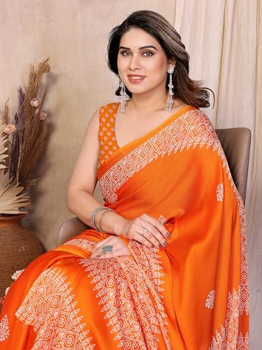 Image of Amazon Brand - Tavasya Womens Blocked Printed Daily Wear Chiffon Georgette Saree With Blouse With Blouse