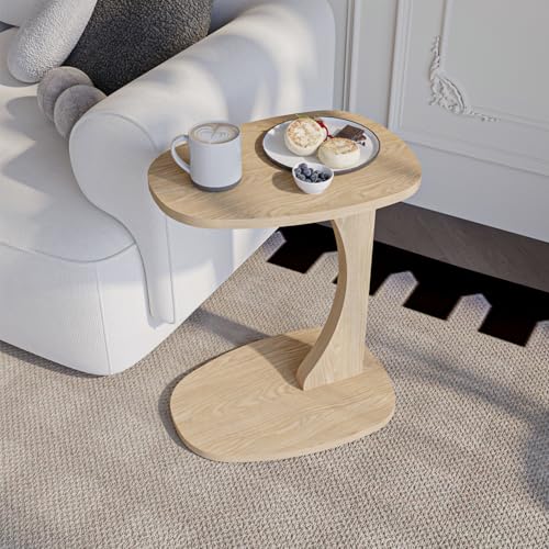 sugodesign Beistelltisch Couch mit Rollen, Kleiner Beistelltisch C-Form, Sofatisch in stylischer Natur Eiche-Optik, Kleiner Couchtisch fürs Wohnzimmer, ideale Ablagefläche für Laptops, Tassen - Norma