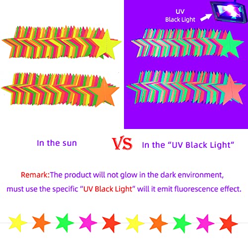 110feet UV Star Paper Neon Garland Streamers Black Light Decorations for Dark Glow Party UV Reactive Party Favors Glow in The Dark Supplies Wedding Birthday Banners