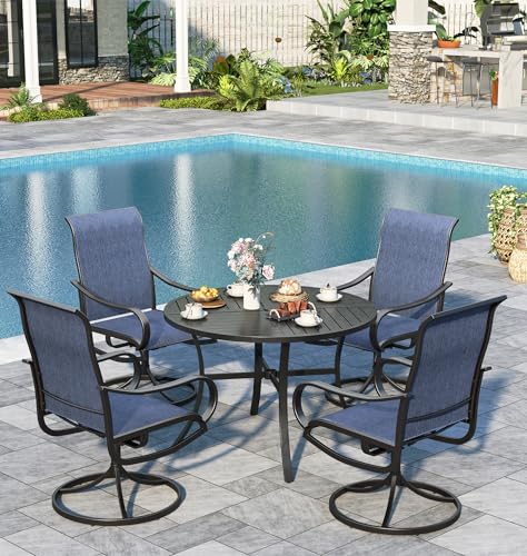Image of Sophia & William Outdoor Dining Set Patio Dining Set for 4 Round Patio Table and Chairs Set 5 Pieces with Swivel Patio Chairs 42 inch Metal Table for Garden Pool All Weather Blue