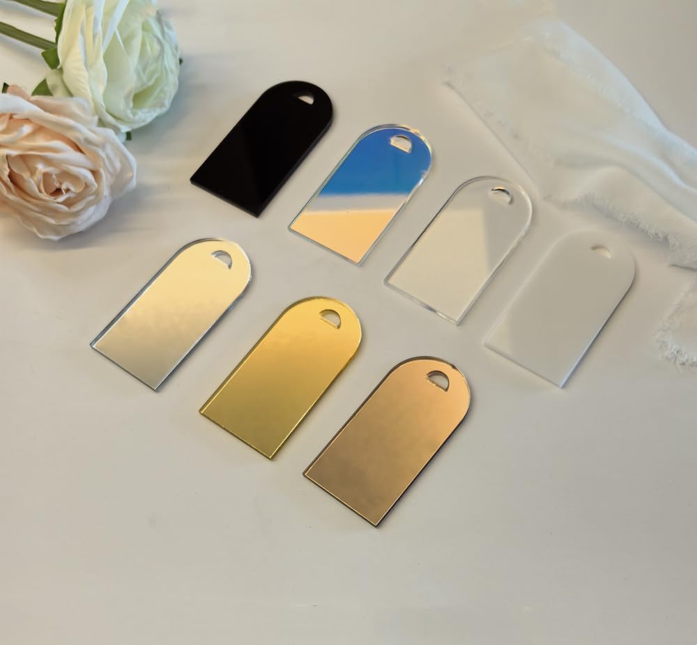 Set di 12 segnaposto in acrilico a specchio, etichette per bagagli ad arco a specchio per decorazioni per matrimoni, eleganti decorazioni per la tavola, regali personalizzati ed eventi memorabili