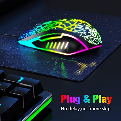 Versiontech. Wired Gaming Mouse, Computer Mouse Ergonomic Mice With 7 Led Lights Rgb Backlit, 6 Programmable Buttons, 4 Adjustable Dpi For Laptop Pc Gamer Desktop Chromebook Mac Games-Black #TOP6