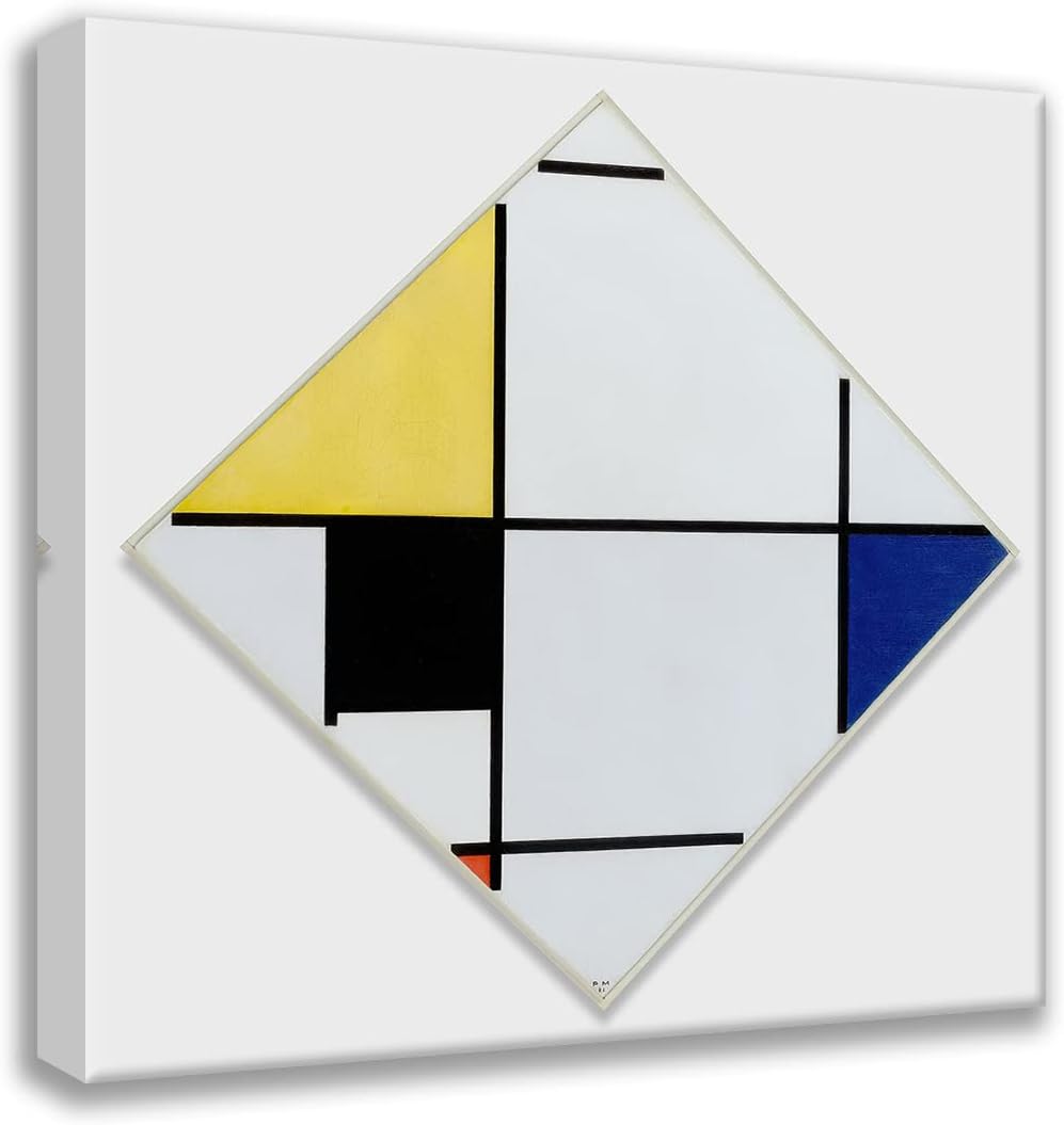 ArtDirect Lozenge Composition with Yellow, Black, Blue, Red, and Gray (1921) 36x36 UnFramed Museum Art Print Poster Ready for Framing by Piet Mondrian (Dutch, 1872-1944)