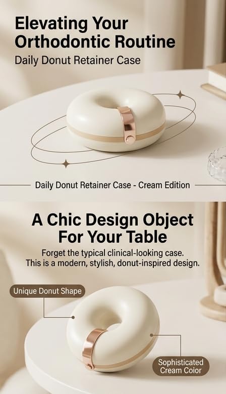 1PC Retainer Case for Invisalign, Clear Aligner Storage Case, Cute Donut Shapes, Orthodontic Appliance Holder, Portable Dental Case with Cleaning Supplies